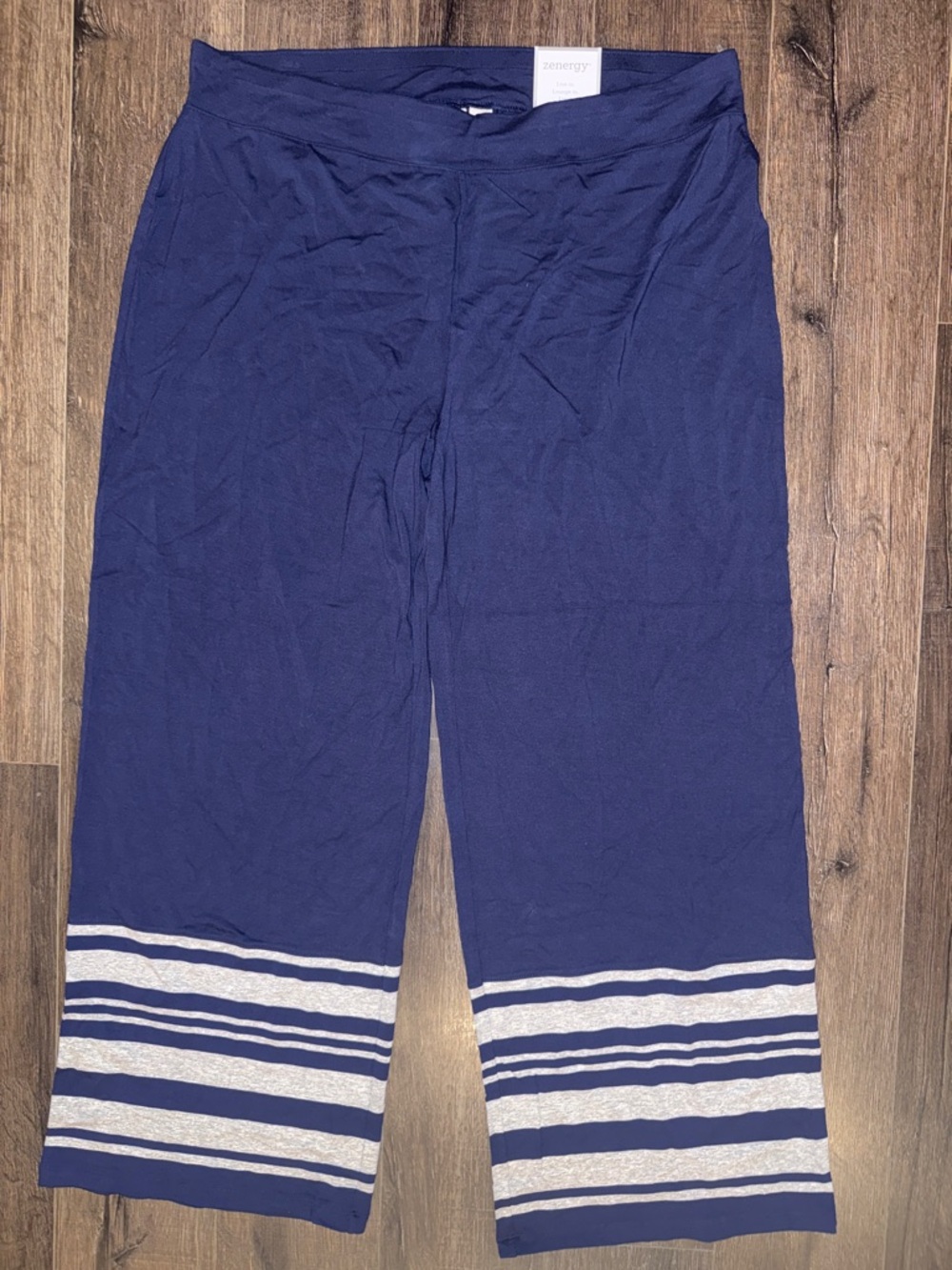 Zenergy by Chico's Navy Straight-Leg Lounge Pants with Stripe Hem